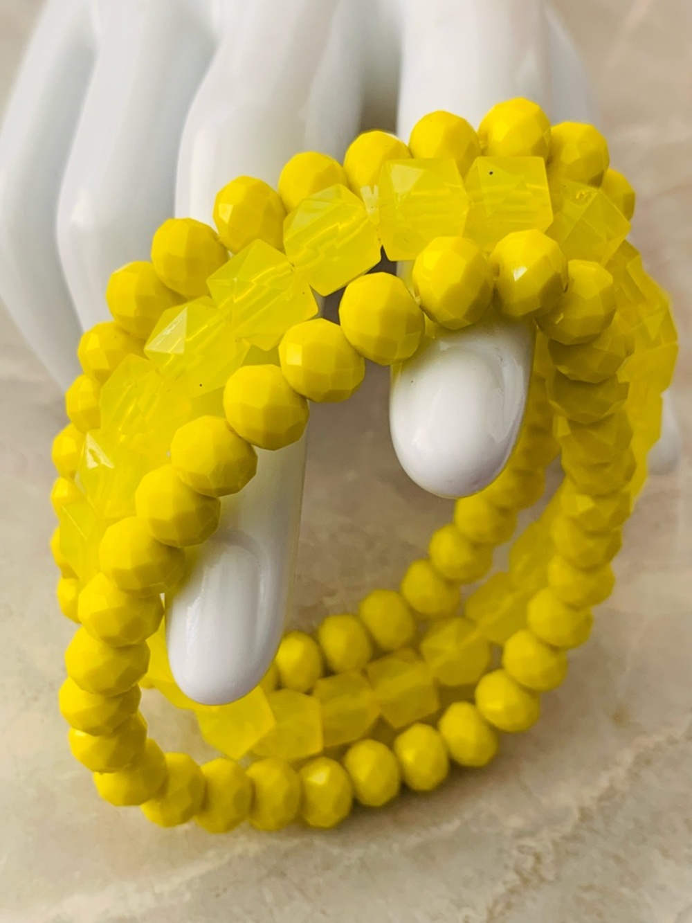 Bright Yellow Faceted Beaded Stacking Bracelet Set